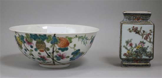 A Chinese famille rose bowl, Guangxu mark and period and a famille rose vase